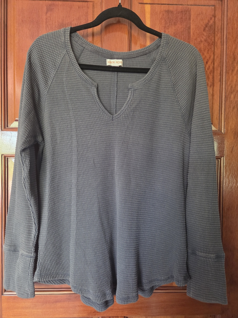Knox Rose Slate Gray Waffle-Knit Notch-Neck Top